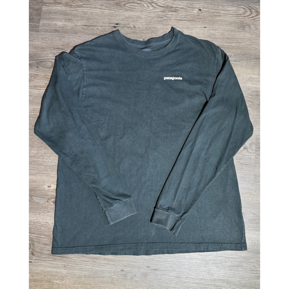 Patagonia Mens L Long Sleeve Tee Green Fitz Roy Logo Organic Cotton shirt